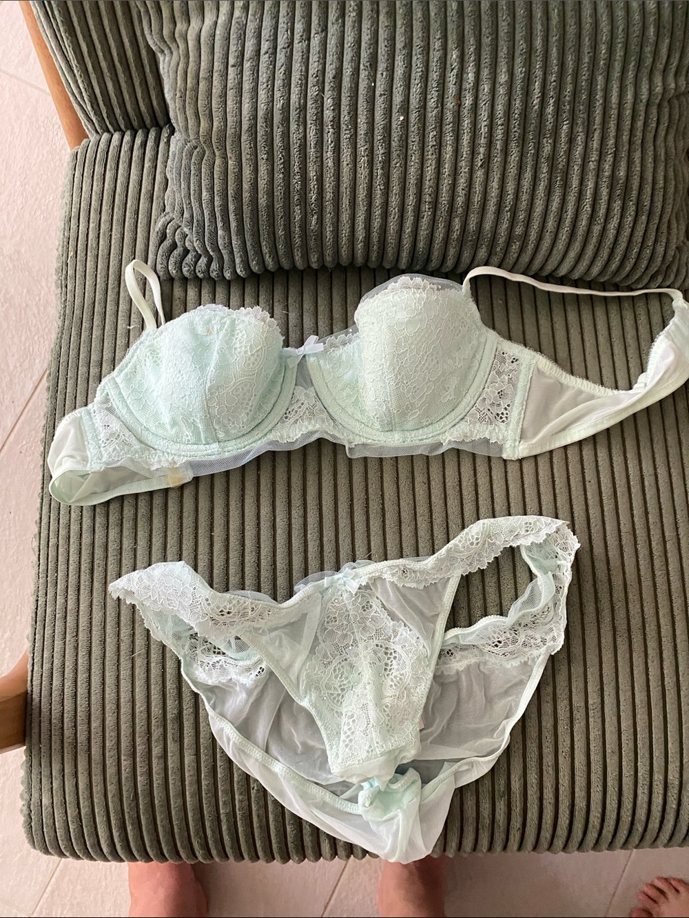 Victoria's Secret Mint Lace Underwire Bra and Lace Brief Set